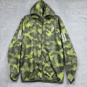 Adidas Running Camouflage Windbreaker Jacket Hooded Full Zip Men Size M